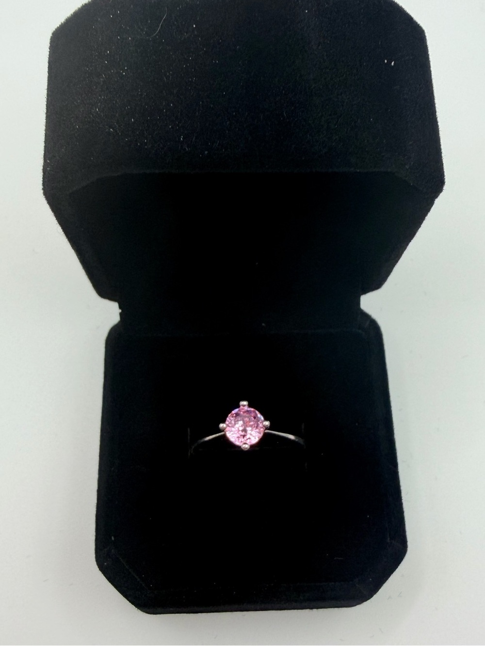 Pink Solitaire Ring in Sterling Silver Setting